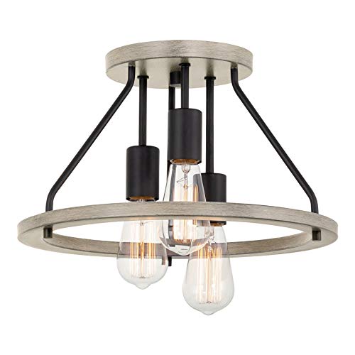 Flash Deals - 80% OFF Kira Home Sullivan 14" 3-Light Rustic Farmhouse Flush Mount Ceiling Light, Metal Shade, Gray Oak Wood Style + Black Finish