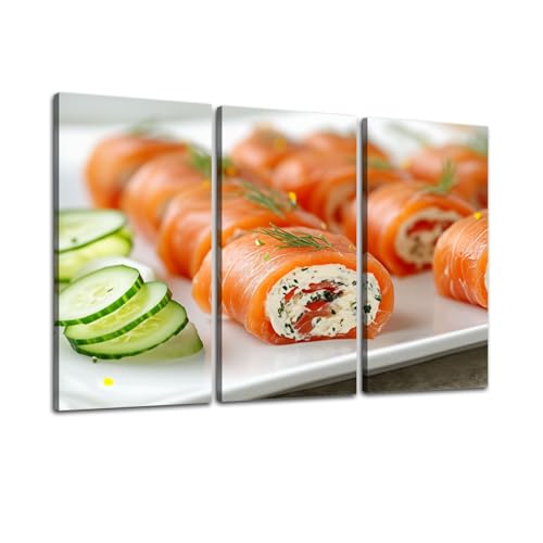 3 Piece Canvas Wall Art Prints Picture Smoked Salmon Rolls