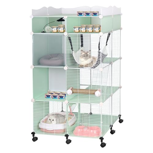 Xverycan 4 Tiers Cat Cage with Wheels, Large Cat Enclosures with Litter Box, Hammock, Feeder, DIY Metal Cat Playpen for Small and Medium Cats Kittens Kitty