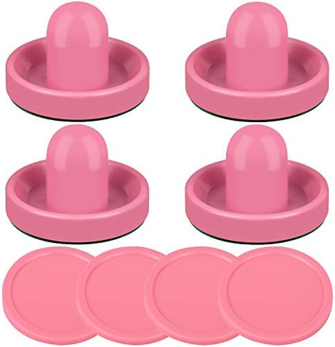 ONE250 Air Hockey Pushers and Pink Air Hockey Pucks, Goal Handles Paddles Replacement Accessories for Game Tables (4 Striker, 4 Puck Pack) (Pink & Pink)