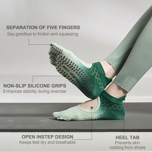 Image of Pilates Socks with Grips for Women - Toe Separators Non-Slip Barre Socks for Yoga, Ballet, Fitness, Dance