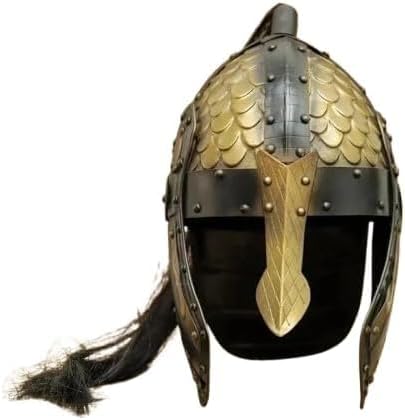 Viking Dragon Scale Helmet 18G Steel Black Gold Horsehair Plume LARP Cosplay