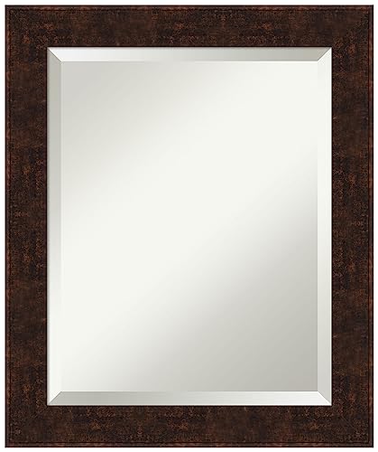 Amanti Art Bronze Wall Mirror 24x20 William Mottled Bronze Narrow Rectangle Bathroom Mirror for Wall Decor Living Room, Small Casual Frame, Hangs Horizonally and Vertically, Bathroom Decor, Beveled