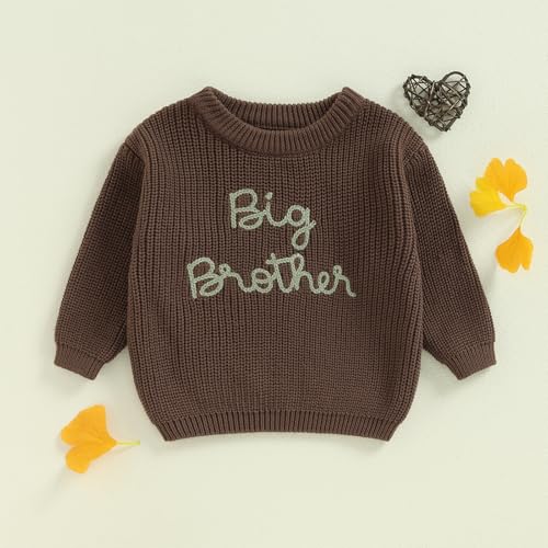 Big Brother Little Brother Matching Sweaters Toddler Boy Letter Crewneck Knitted Pullovers Tops Kids Fall Outfit (Big Brohter Sweater Brown,18-24 Months)3