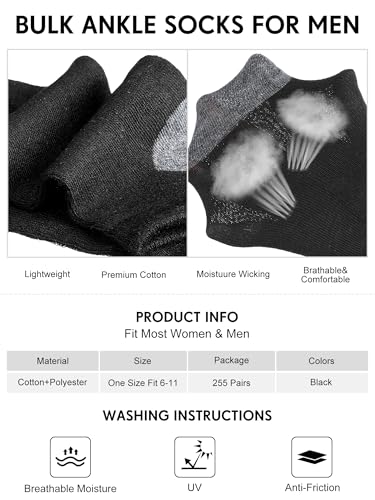 Ramede 255 Pairs Mens Socks Bulk Low Cut Ankle Cushioned Casual Breathable Athletic Short Socks for Sports Homeless2