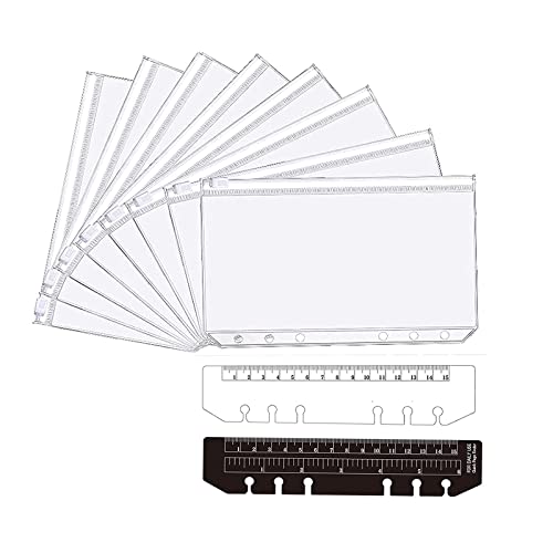 Loigohon システム手帳リフィル バイブルサイズ 6穴 クリアポケット8枚 ジッパー付き PP製 しおり定規2枚セット 互換性あり