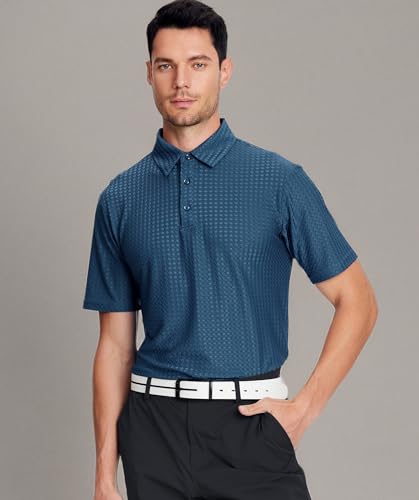 Alex Vando Mens Bubble Jacquard Polo Shirt Super Stretch Short Sleeve Polo Shirts for Men