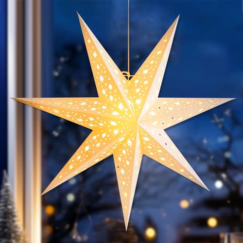 Weihnachtsstern Beleuchtet, 45CM LED Papiersterne 3D zum Aufhängen...