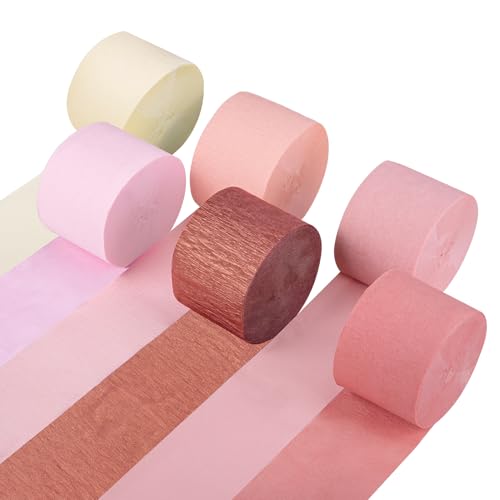 Image of Crepe Paper Streamers Party Decorations, 6 Rolls Pink Rose Gold Party Streamers for Wedding, Birthday, Bachelorette, Baby Bridal Shower Party Decorations