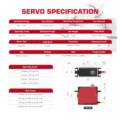 Servo A73BHLW 2S 40 kg résistant au blocage pour direction de buggy