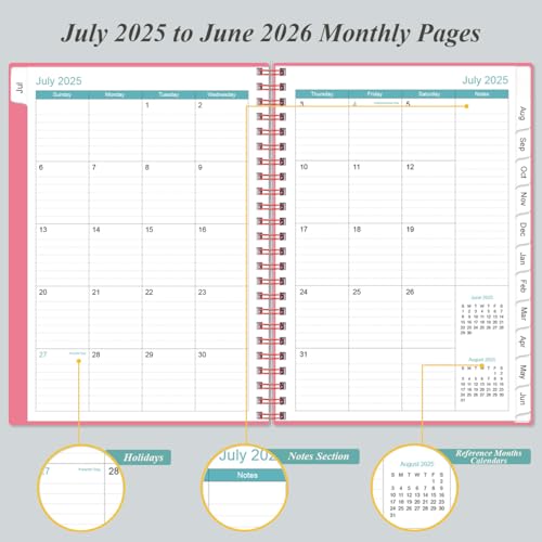 2025-2026 Planner - Academic Planner 2025-2026 from July 2025 - June 2026, Weekly & Monthly Planners Spiral Bound with 12 Monthly Tabs, Inner Pocket, 6.4\" x 8.5\", Pink - Thumbnail 3