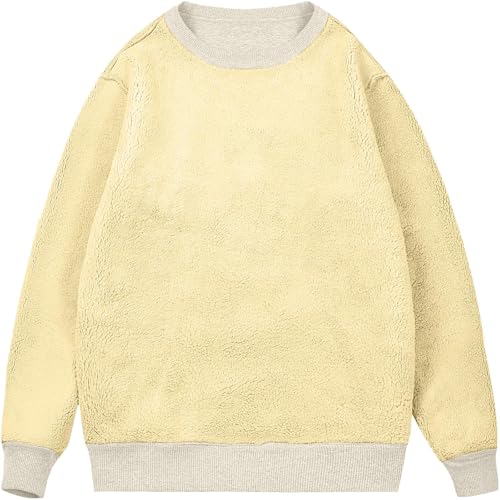 Mens Winter Thick Warm Tops Solid Color Round Neck Casual Pullover Fleece Lined Long Sleeve Classic Tops3