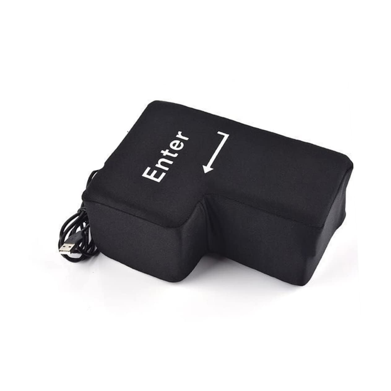 Big Enter Button Unbreakable Relax USB Enter Key Nap Pillow with Data Cable for Office Desktop Home Business Travel Black