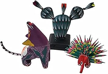 Alebrijes Mexican Folk Wood Carving Sculptures oaxacan alebrije Assorted Set Mexican widdling carvings Animal Figurines from Oaxaca Art Decor (Set of 3)