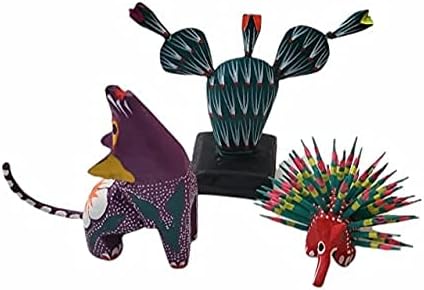 Alebrijes Mexican Folk Wood Carving Sculptures oaxacan alebrije Assorted Set Mexican widdling carvings Animal Figurines from Oaxaca Art Decor (Set of 3)