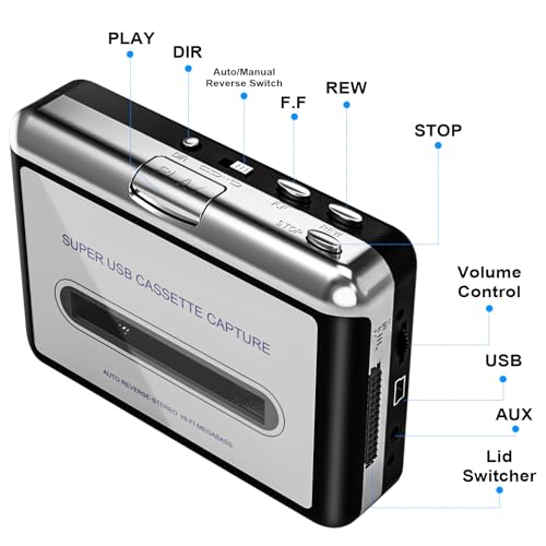 Image of Personal Cassette Player Tape Recorder, Convert Tape to MP3 Digital, Portable Walkmaner with Auto-Reverse, 3.5MM Earphone Jack