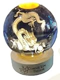 Comme Un Trésor Luce notturna a sfera di cristallo 3D Dragon 8 cm, LED tinta calda, base in legno 6,5 cm, USB 5 V, lampada da comodino, decorazione fantasia, incisione laser 3D