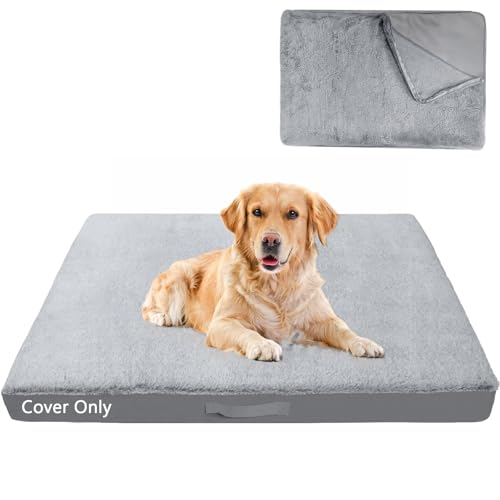 COSHNIBI Dog Bed Covers Replacement Washable,Waterproof Bed Covers Soft Plush Replacement with Zipper & Removable for Dog/Cat 44''Lx32''Wx4''H-Grey