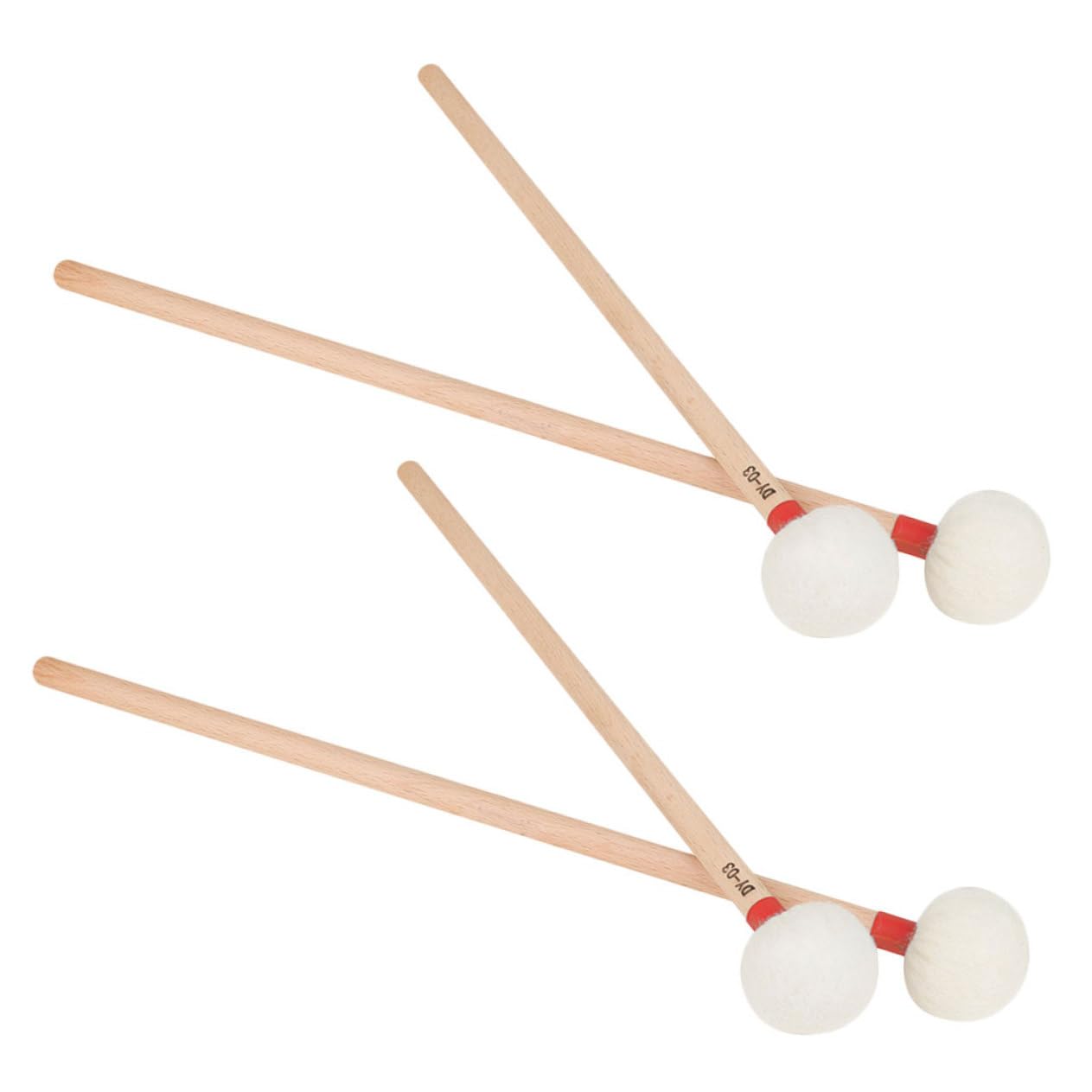 BESPORTBLE 4 Pièces Set de Maillets de Timbale à Tête Feutre Blanche Manche Bois Maillets Percussion pour Orchestre et Studio Finition Rouge Distinctive