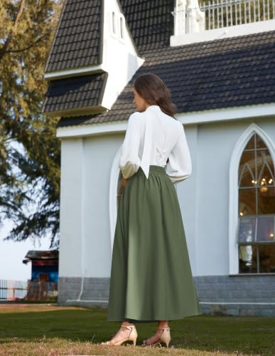 Scarlet Darkness Long Skirts for Women Maxi High Waisted A Line Skirt Renaissance Skirt with Pocket Olive Green S — view 5