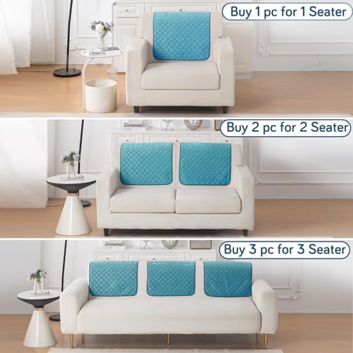 Image of HOKIPO Premium Velvety Quilted Sofa Backrest Cover - Anti-Slip, Washable, 'Softline Quilted Series' | Teal Blue (AR-6322-BL)