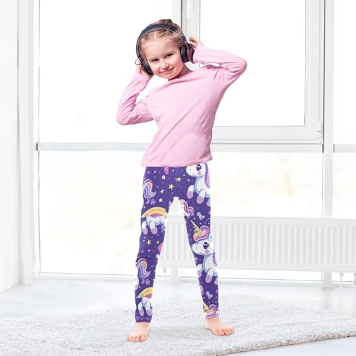 Unicorns Rainbow Star Pattern Girls Leggings Kids Yoga Pants Dance Active Tights 4T4