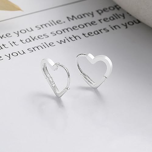 Lllunimon Brincos de argola, prata esterlina 925, brincos de coração minimalistas, joias de presente