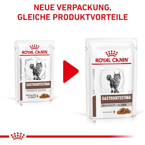 Royal Canin Veterinary Gatrointestinal Moderate Calorie | Doppelpack | 2 x 12 x 85 g | Diät-Alleinfuttermittel für Katzen | Zur Linderung akuter Resorptionsstörungen des Darms