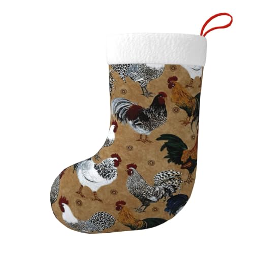 KAPPTYY Medias de Navidad con estampado de gallo y pollo, grandes, suaves, con lazo para colgar