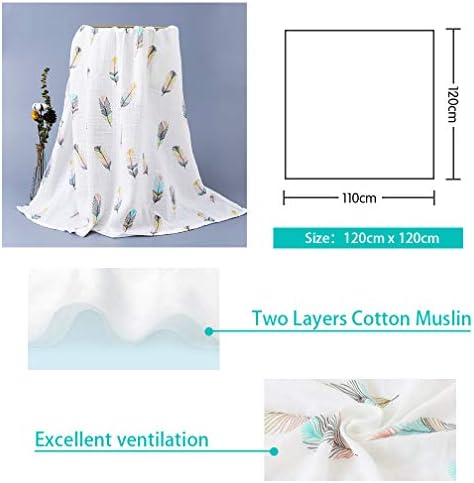 Baby Muslin Washcloths ALBOYI 120cmX120cm Organic Cotton Cartoon Newborn Towel Muslin Squares Babies Soft Washcloth Swaddle Blanket Shower Wipe(Colour Feather Print)