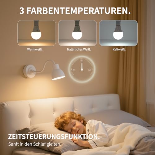 FRIDEKO HOME 2 Stück Aufladbare Glühbirne mit Fernbedienung 2600mAh E27 – Ansicht 3