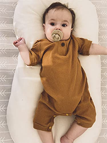 Baby Boy Girl 2 Pack Solid Romper Short/Long Sleeve One Piece Jumpsuits Clothes Sets (Dark Green+Yellow, 3-6 Months) #TOP5