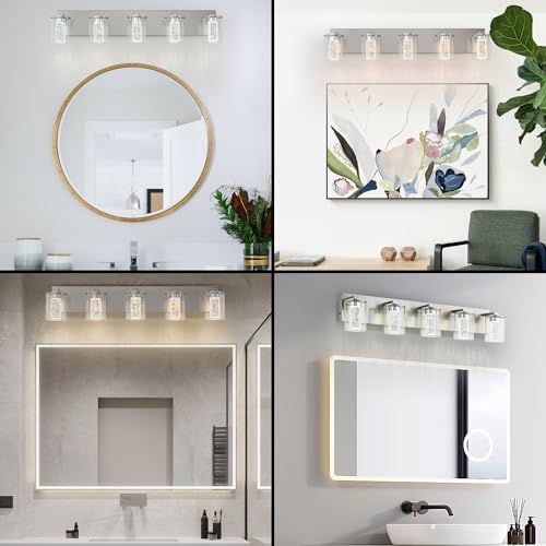 SineRise Brushed Nickel Vanity Light (5-Light, 32-Inch), (3000K/4000K/6000K, Dimmable), Eye Protection LED Bathroom Light Fixture, Modern Wall Light Over Mirror with Clear Glass Shade by SineRise - Image 7