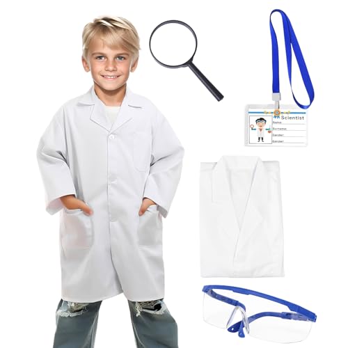 Forfamy Disfraz de Laboratorio Niños, 9 Piezas de Disfraz de Científico para Niños, Disfraces Niño 3 4 5 6 años, Regalos de Cumpleaños, Disfraces de Carnaval Cosplay