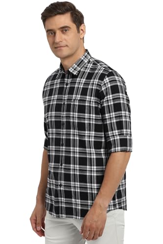 Image of Peter England Men's Checkered Cotton Shirt | Smart Casual | Full Sleeves
