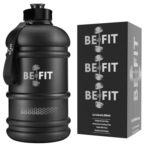 BE FIT Gym Water Bottle - 2.2 Litre safe BPA Free Leakproof Lightweight large storage Sports water Bottles - Perfect For Hiking Running Camping Outdoor Cycling Travel for men and women