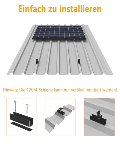 Solarmodul Halterung Endklemme Kit: PV Solarpanel Halterung mit 12CM Aluprofil Schienen & Klemme 30 - 35 mm Dicke Verstellbare für Flachdach Trapezblech Blechdach Ziegeldach (Schwarz)