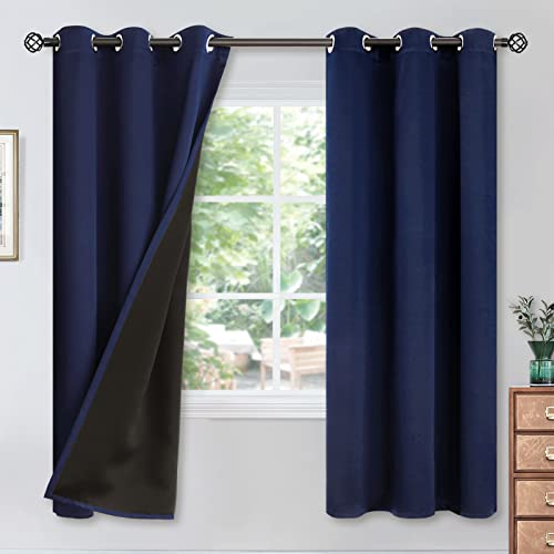 Image of YoungsTex 100% Blackout Curtains Thermal Insulated Grommet Top Total Blackout Window Curtains for Bedroom with Black Back, 2 Panels, Navy, 42 x 72 Inch