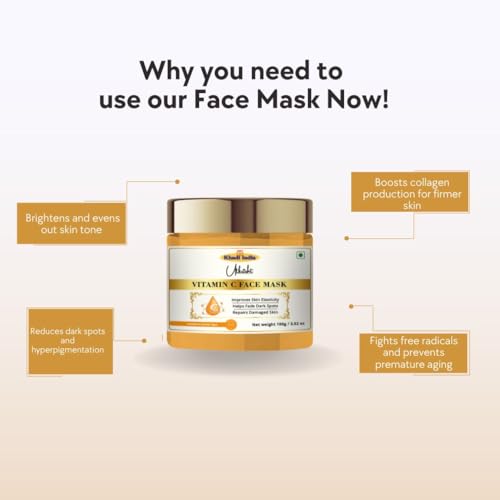 Image of Utkristh Khadi Vitamin C Face Mask 100 gm | Pure & Ayurvedic | For Pigmentation & Dark Spots | Brightens & Even Out Skin Tone for Glowing Skin | All Skin Types | Face Mask for Men & Women