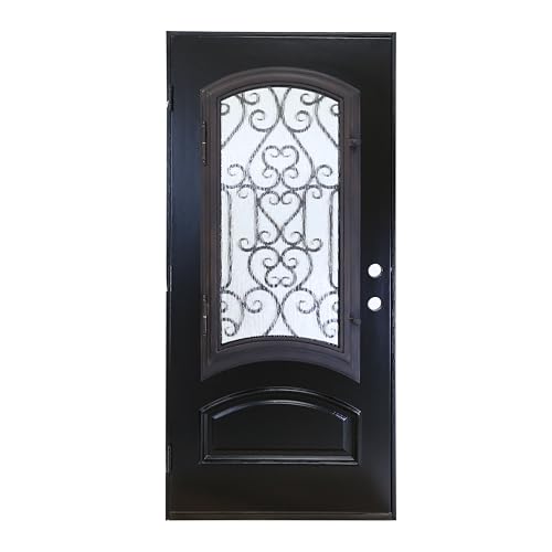 KaMic 36\" x 80\" Environment Damage Resistant Polyurethane Composite Exterior Entry House Front Door, Wrought Iron Door w/Openable Rain Window, Right-Hand Double Door Inward Swing in Espresso