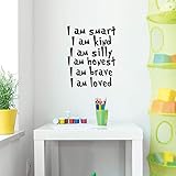 Vinyl Wall Art Decal - I Am Smart I Am Kind I Am Silly I am Honest - 22' x 17' - Positive Words of Affirmations for Home Bedroom Living Room Classroom School Office Decoration Sticker (Black)