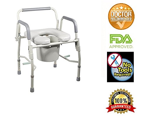 Drop Arm Bedside Commode By Healthline,Bedside Commode With Drop-Arm And Safety Frame, Wide Commode Toilet Chair For Elderly #TOP1