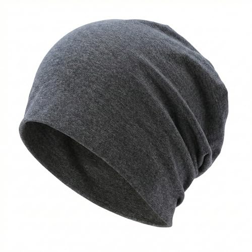 Djfkey Leichte Beanie-Mütze – Baumwoll-Kopfbedeckung, dünne Strickmütze: Chemo-Mütze für Herren und Damen ideal für Radsport, Unterziehen & Schlaf (DE/NL/SE/PL, Numerisch, 56, 60, Grau)
