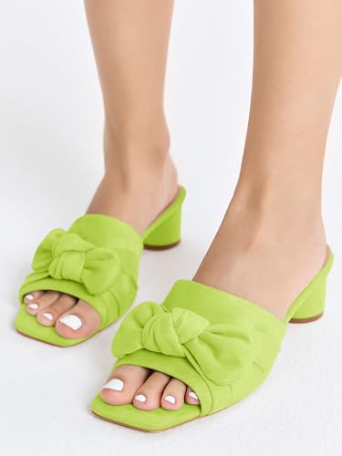 Image of Coutgo Womens Bow Slides Sandals Wide Width Slip On Chunky Low Heels Square Open toe Elagant Summer Shoes