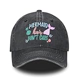 Mermaid Baseball Cap for Women Men Embroidery Adjustable Washed Distressed Hat
