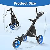 JoyCushy 3 Wheel Folding Golf Trolley | Complete All-Accessory Kit incl. Insulated Cooler Bag, Scorecard Holder & More | Built-in Foot Brake & Adjustable Handle for Stable Course Performance (Blue) - Image 2