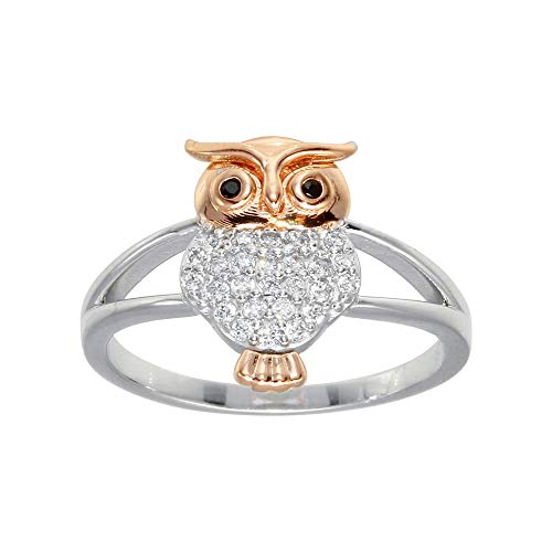 SURANO DESIGN JEWELRY Sterling Silver Two Tone Owl CZ Stones Ladies Ring (9)