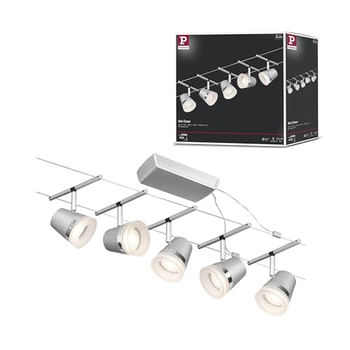 Paulmann 94459 CorDuo Seilsytem Set Cone DC max. 5x10 Watt erweiterbar Chrom matt Drahtseil Kunststoff GU5,3 Drahtseilsystem ohne Leuchtmittel