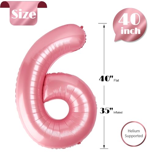 Image of Pearlescent Pink 6 Balloon, Number Balloons 40 Inch, 6th Balloons for Birthday Decorations, Pastel Pink Party Supplies 6 Birthday Balloon, Number 6 Balloon