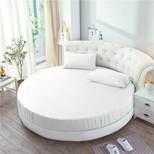 OLOEY Elastic Fitted Sheet Silky Satin Bedsheet European Style Solid Color Bedspread Bed Linen For Round Diameter 180/200/220/230cm 220x220cm 070